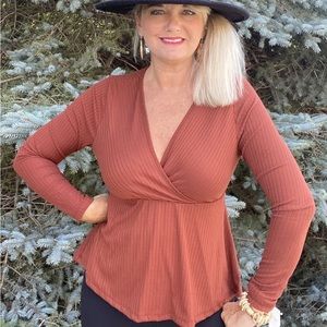 White Birch Tunic criss cross Long Sleeve Top Shirt New deep brown